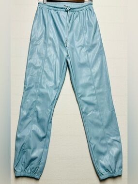 SHEIN BAE Baby Blue Faux Leather Jogger Pants Size Small Drawstring 26” Waist